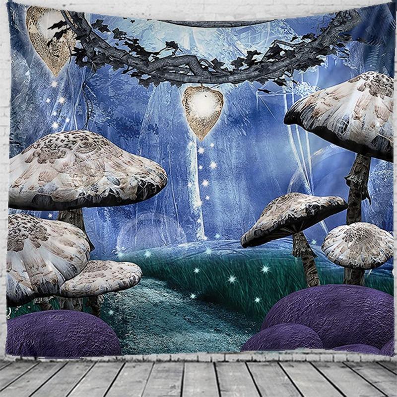 Trippy Grey Mushrooms Tapestry Wall Hanging