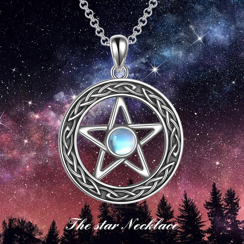 Pentagram Sterling Silver Celtic Moonstone Necklace