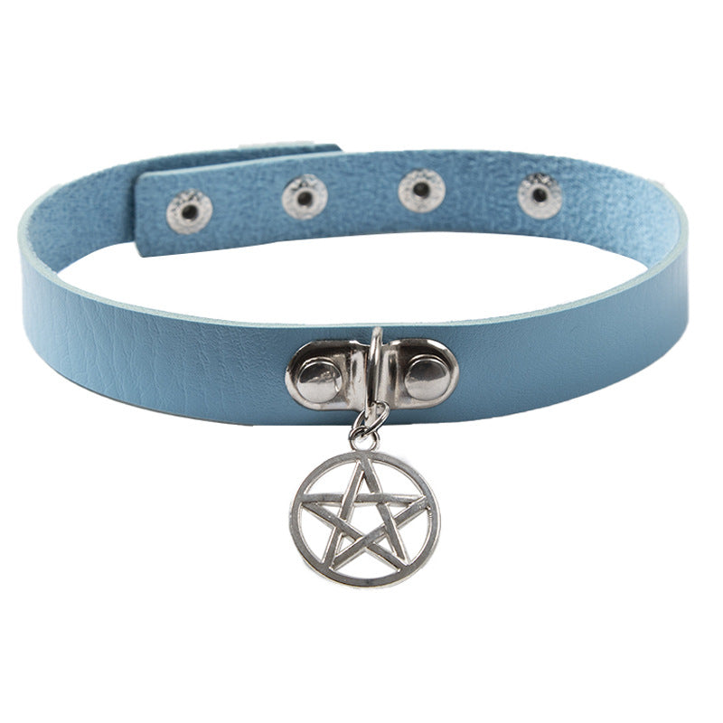 Gothic Pentagram Leather Collar Choker