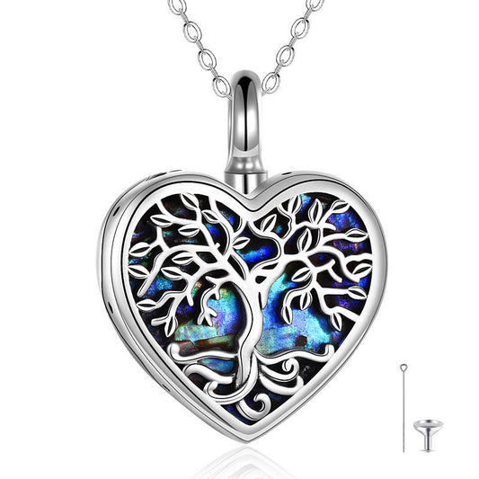 Tree of Life Sterling Silver and Abalone Shell Heart Urn Locket