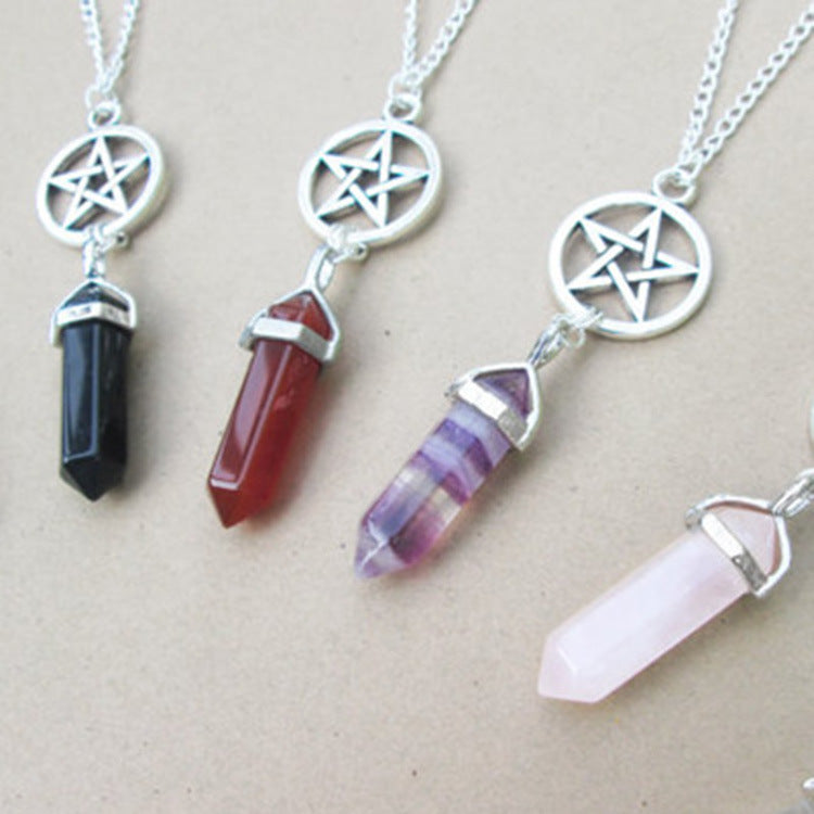 Pentagram Gemstone Crystal Pendant Necklace