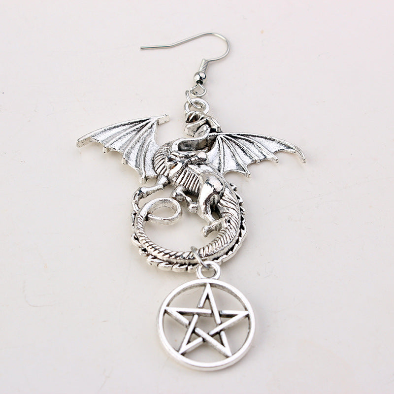 Gothic Dragon Pentagram Pagan Earrings