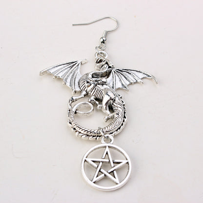 Gothic Dragon Pentagram Pagan Earrings
