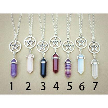 Pentagram Gemstone Crystal Pendant Necklace