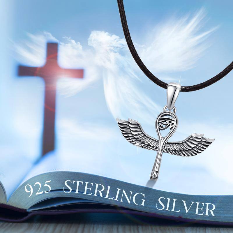 Egyptian Ankh Angle Wing Sterling Silver Pendant