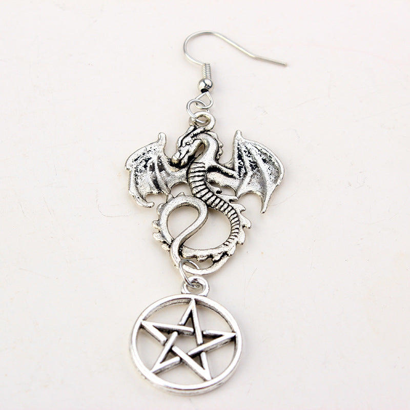 Gothic Dragon Pentagram Pagan Earrings