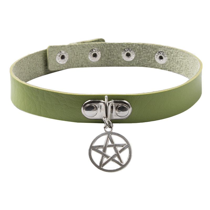 Gothic Pentagram Leather Collar Choker