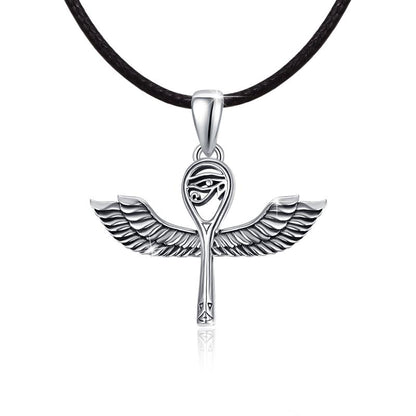 Egyptian Ankh Angle Wing Sterling Silver Pendant