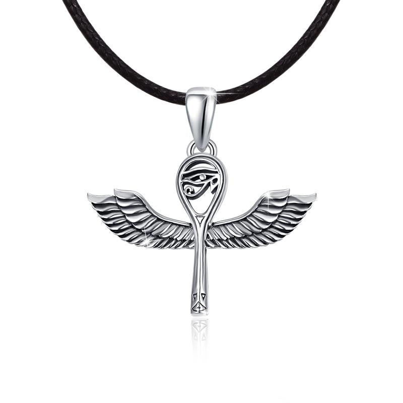 Egyptian Ankh Angle Wing Sterling Silver Pendant