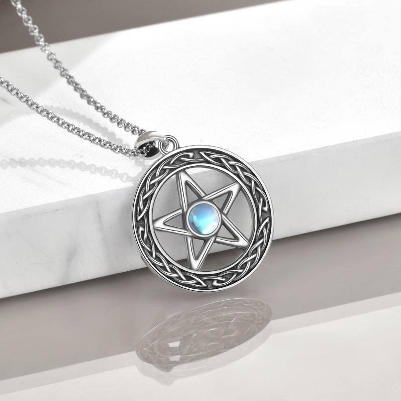 Pentagram Sterling Silver Celtic Moonstone Necklace