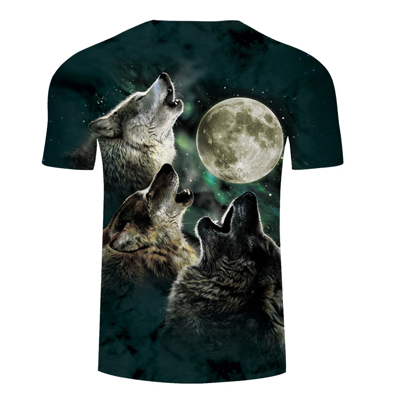 3D Moon Wolf Print T-shirt