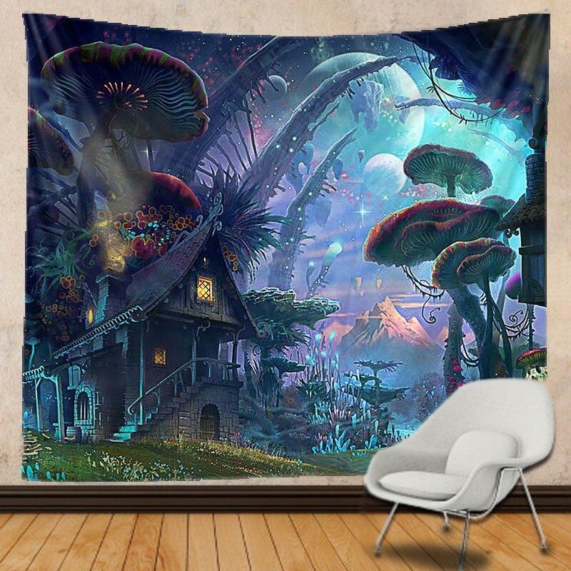 Mushroom House Tapestry Wall Hanging