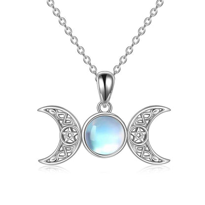 Triple Moon Goddess Sterling Silver Moonstone Pendant