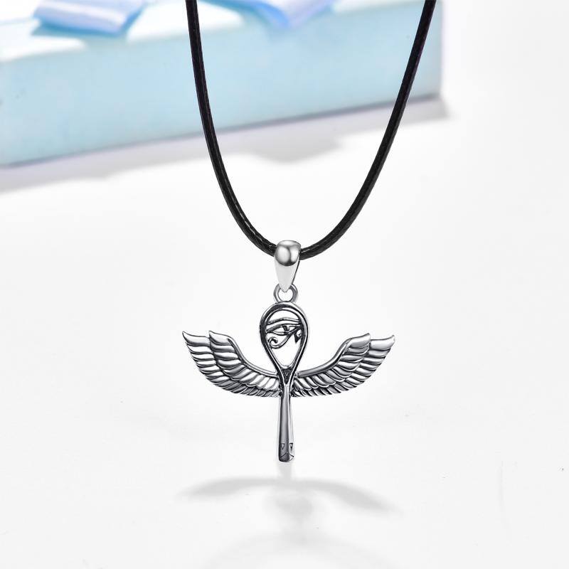 Egyptian Ankh Angle Wing Sterling Silver Pendant