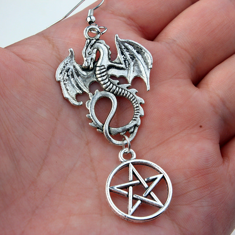 Gothic Dragon Pentagram Pagan Earrings