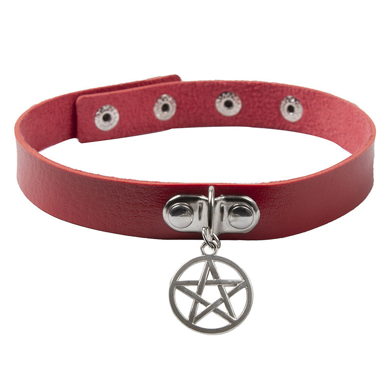 Gothic Pentagram Leather Collar Choker