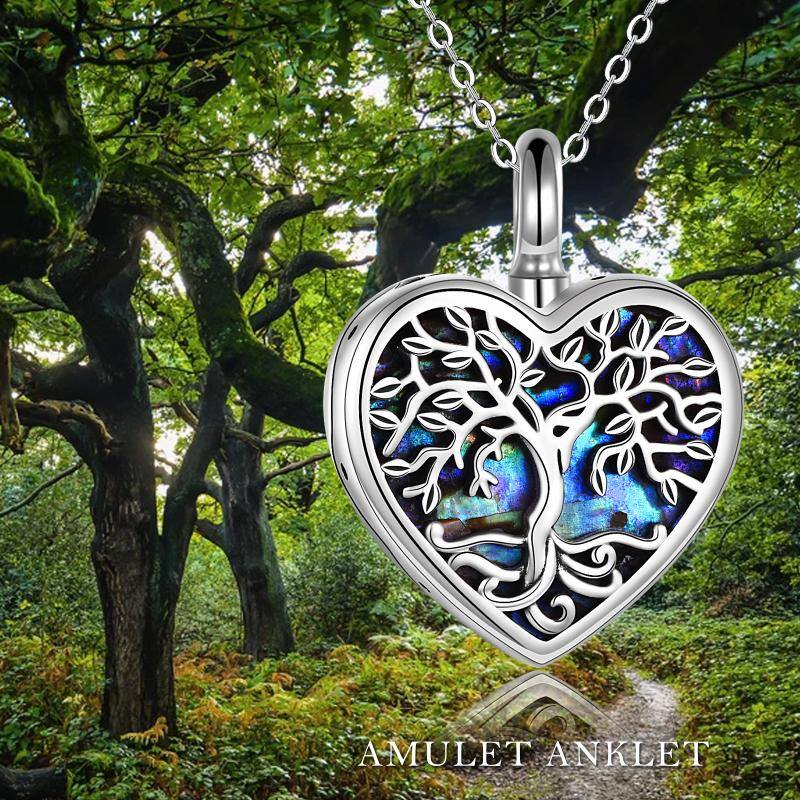 Tree of Life Sterling Silver and Abalone Shell Heart Urn Locket