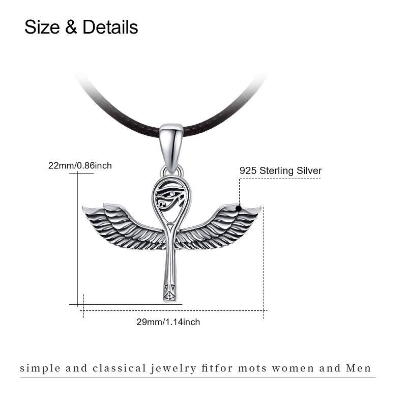 Egyptian Ankh Angle Wing Sterling Silver Pendant