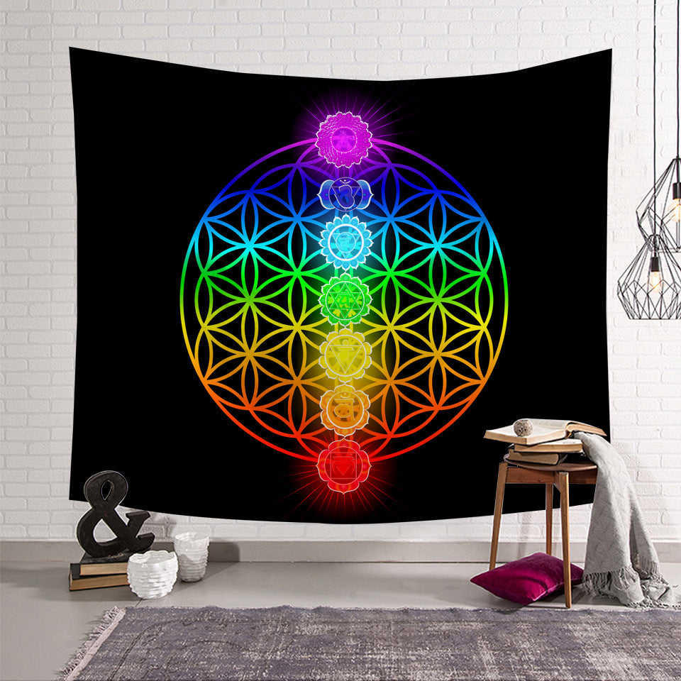 Sacred Geometry Rainbow Chakra Tapestry Wall Hanging