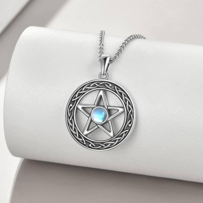 Pentagram Sterling Silver Celtic Moonstone Necklace