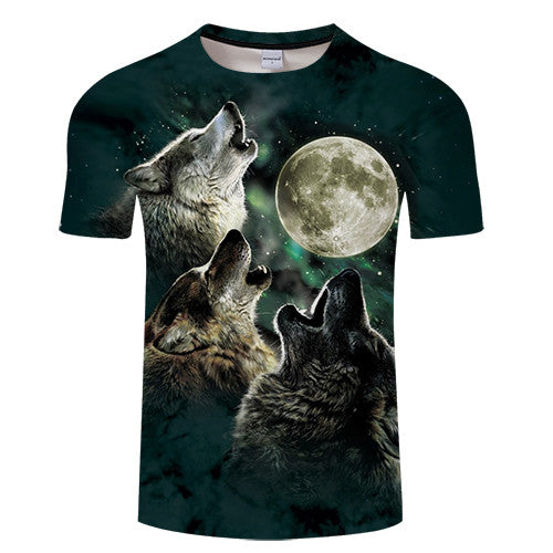 3D Moon Wolf Print T-shirt