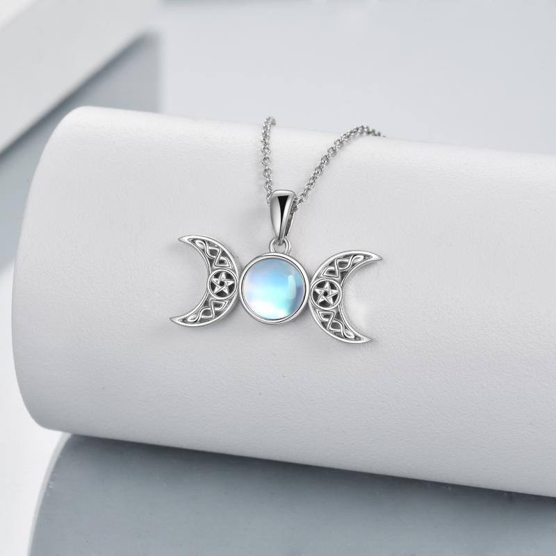 Triple Moon Goddess Sterling Silver Moonstone Pendant