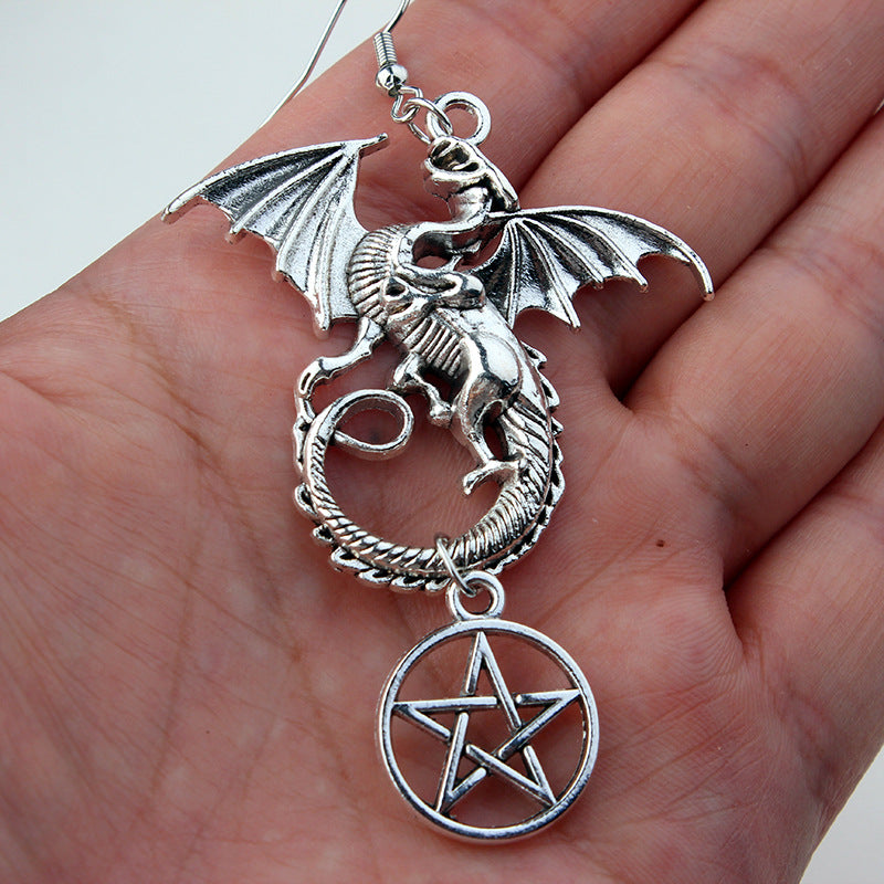 Gothic Dragon Pentagram Pagan Earrings