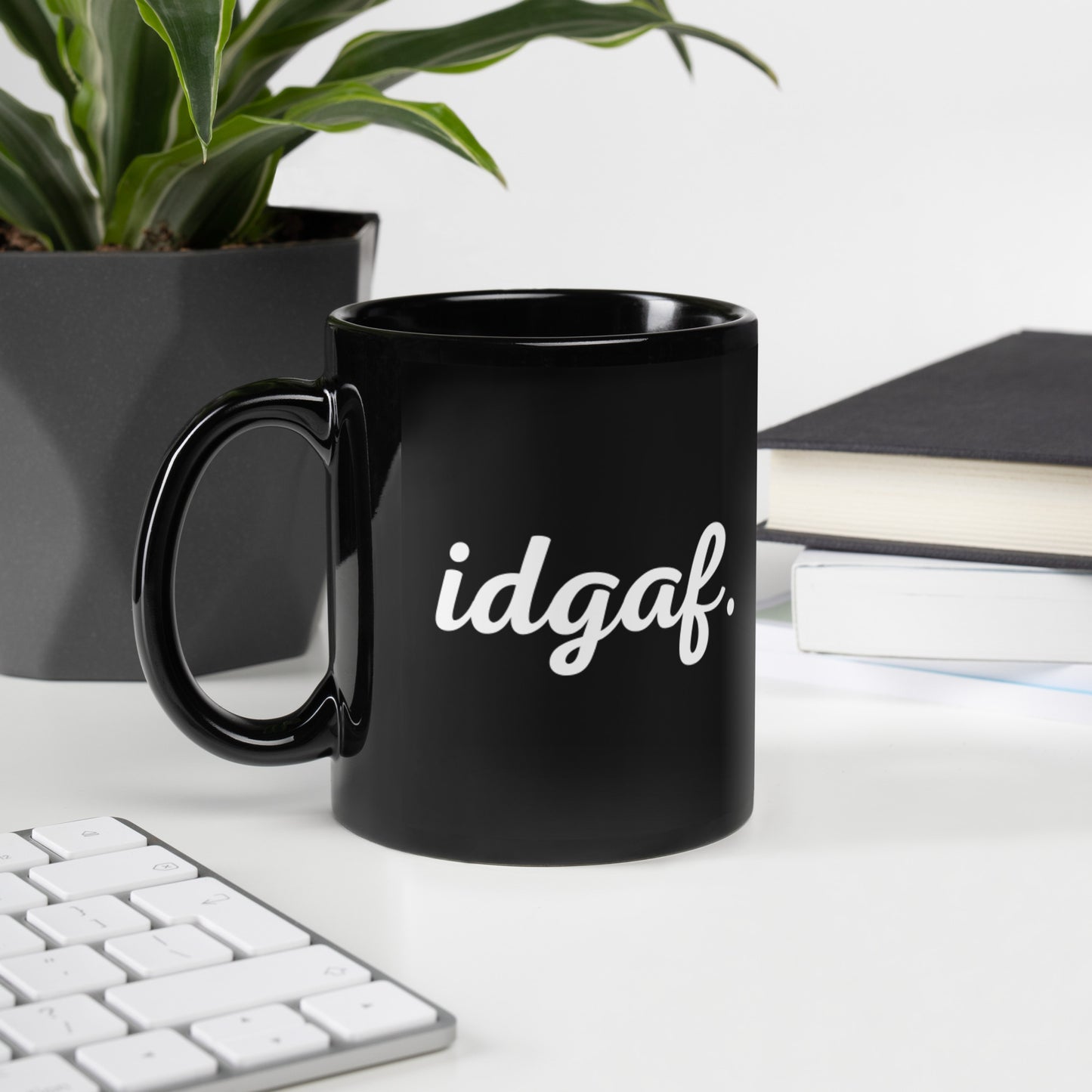 IDGAF Black Glossy Mug