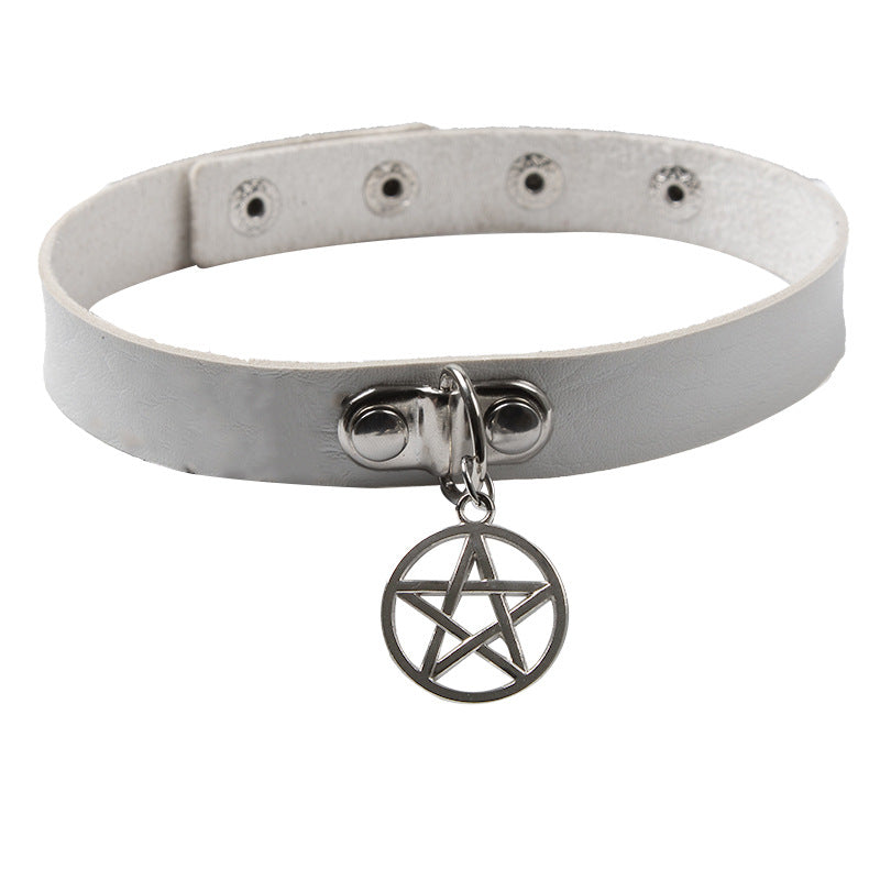 Gothic Pentagram Leather Collar Choker