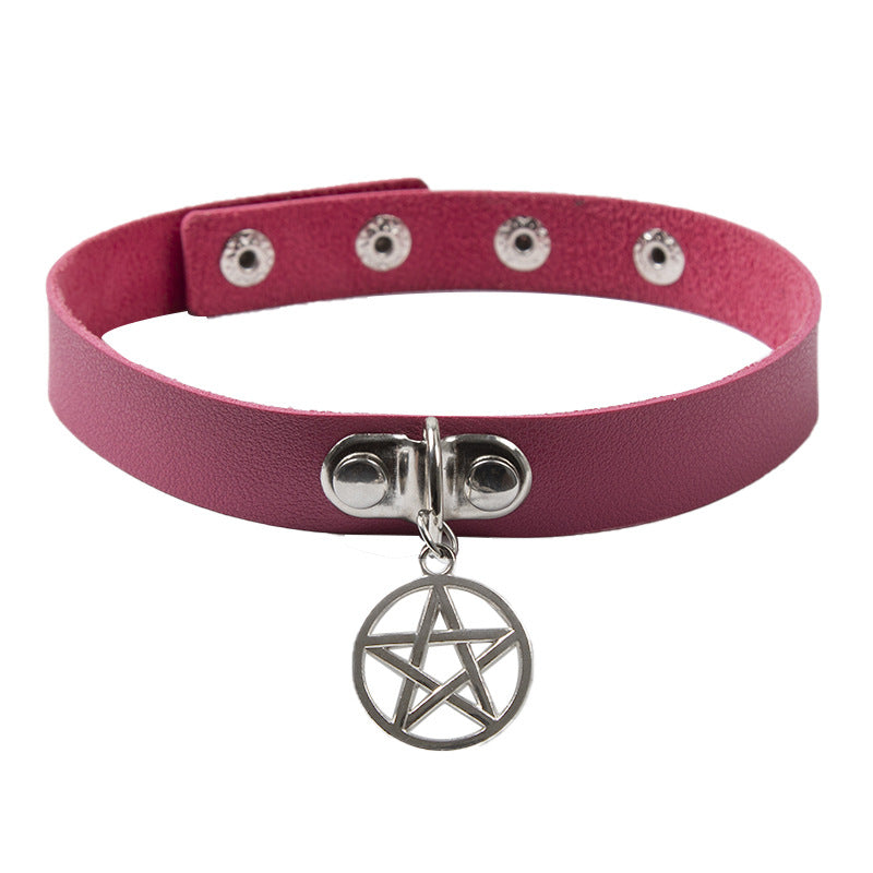 Gothic Pentagram Leather Collar Choker